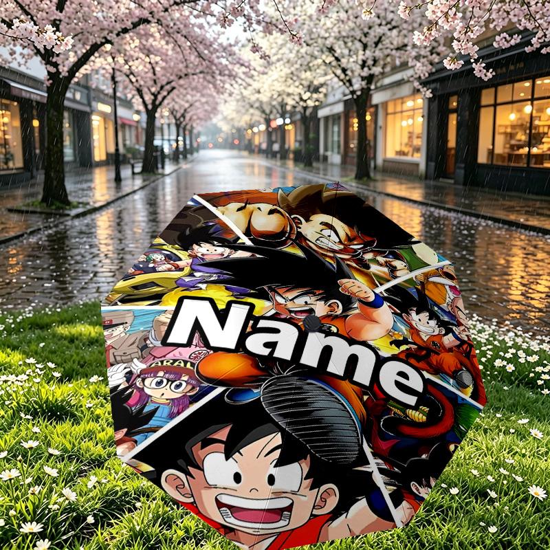 Custom Name Personalized DRAGON BALL Print Umbrella, Auto Open Close, 8‑Rib Sturdy Frame, Commute Camping Hiking Use, Birthday Gift