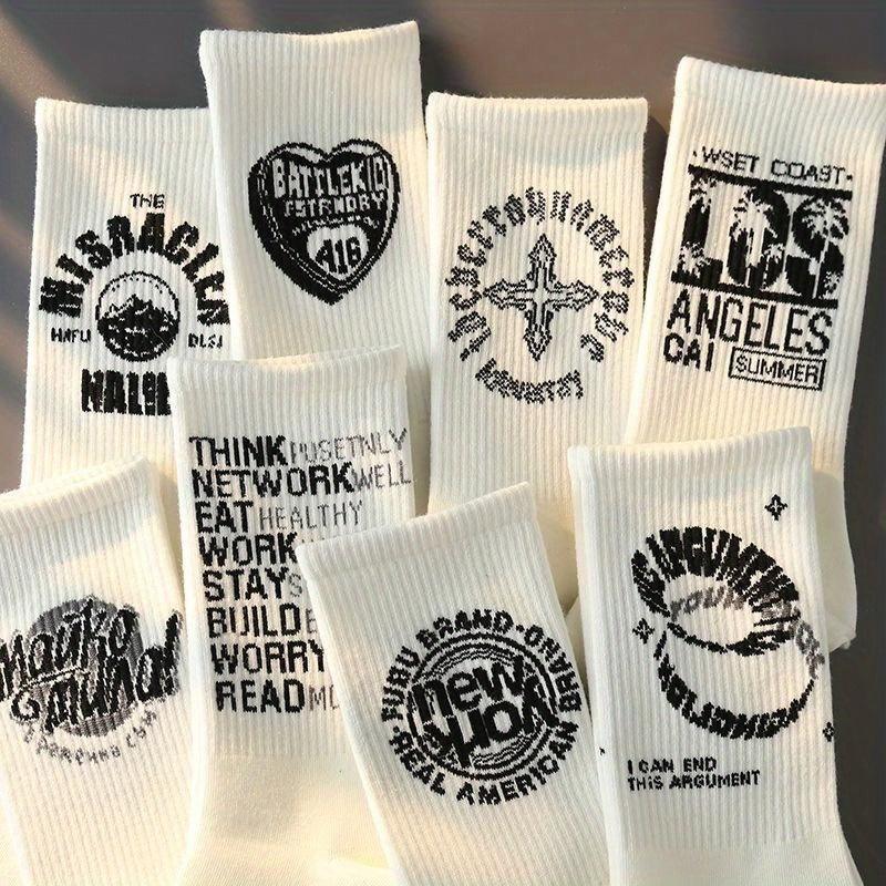 8 pairs of trend cartoon letters autumn and winter stockings casual men's socks sweat-absorbent breathable student high-top