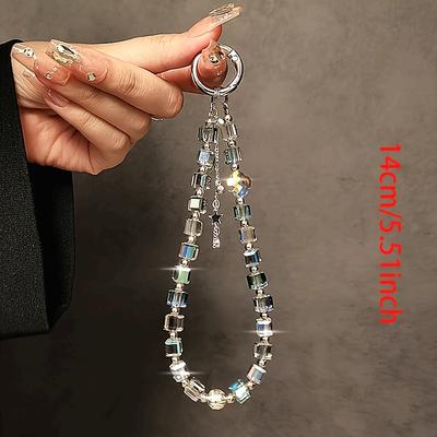 Luxury Crystal Bead Short Lanyard with Clip, Phone Case Keychain Bag Charm, High End Crystal Phone Strap Gift