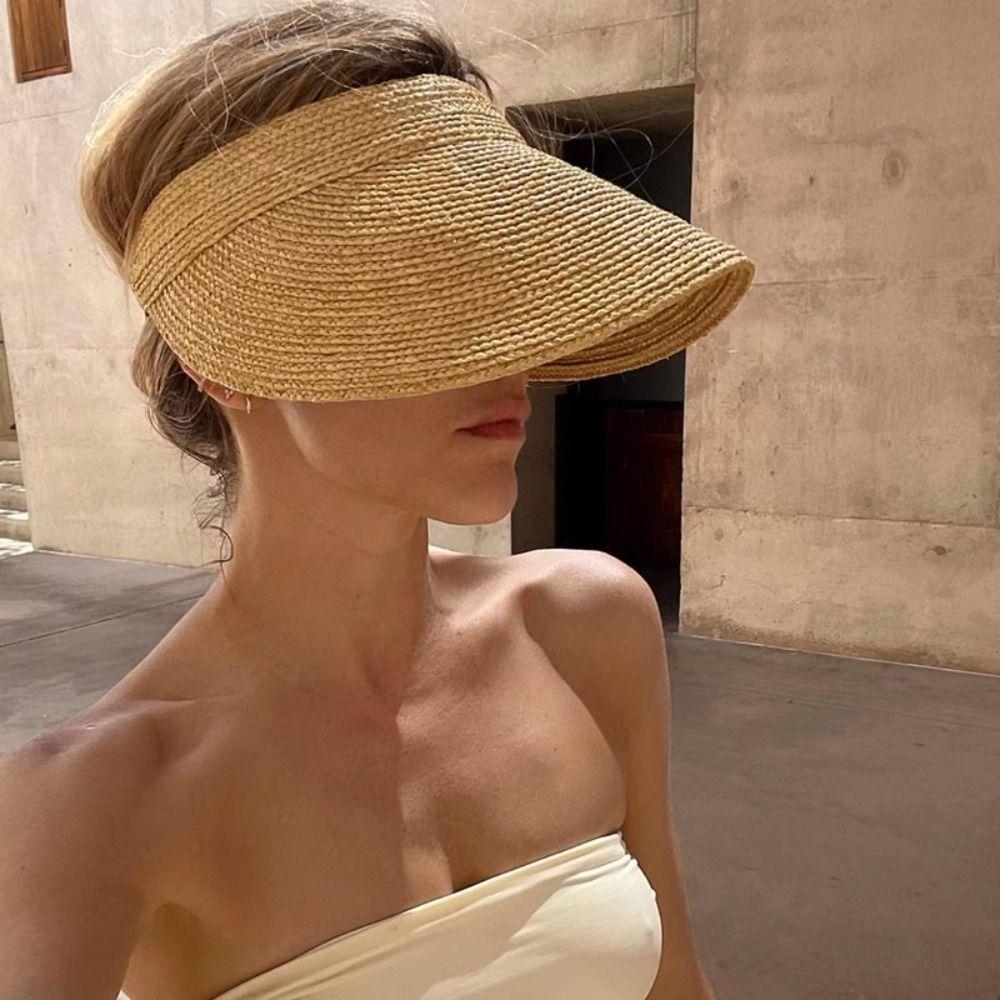 Zealous Sole Women's Green Fashion Anti-Uv Summer Visors Hat Raffia Empty Top Sun Hat Breathable Headband Style Empty Top Hat Woman