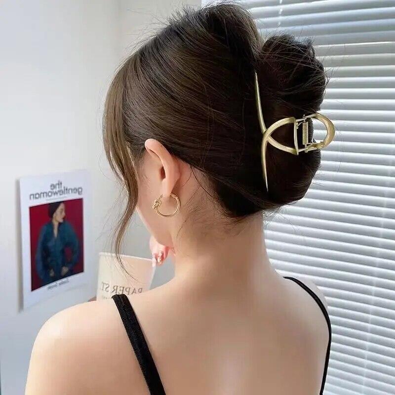 New Women Elegant Geometric Bow Hair Claws Vintage Simple Hair Grab Clip Large Metal Hairpins Barrettes Fashion Hair Accessories