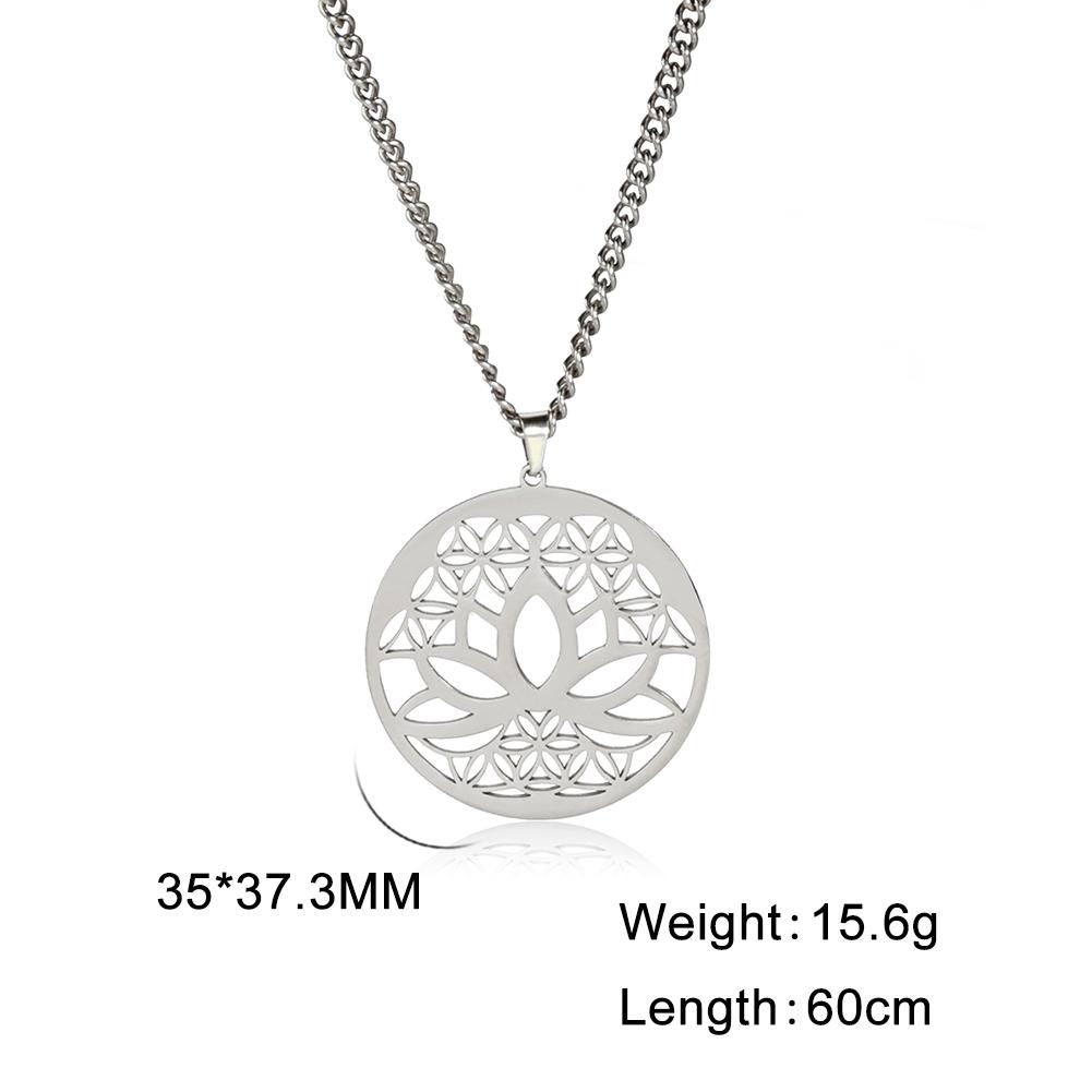 LIKGREAT Flower of Life Round Pendant Necklaces Stainless Steel Fashion Hollow Mandala Chakra Choker Jewelry Gifts for Women Men