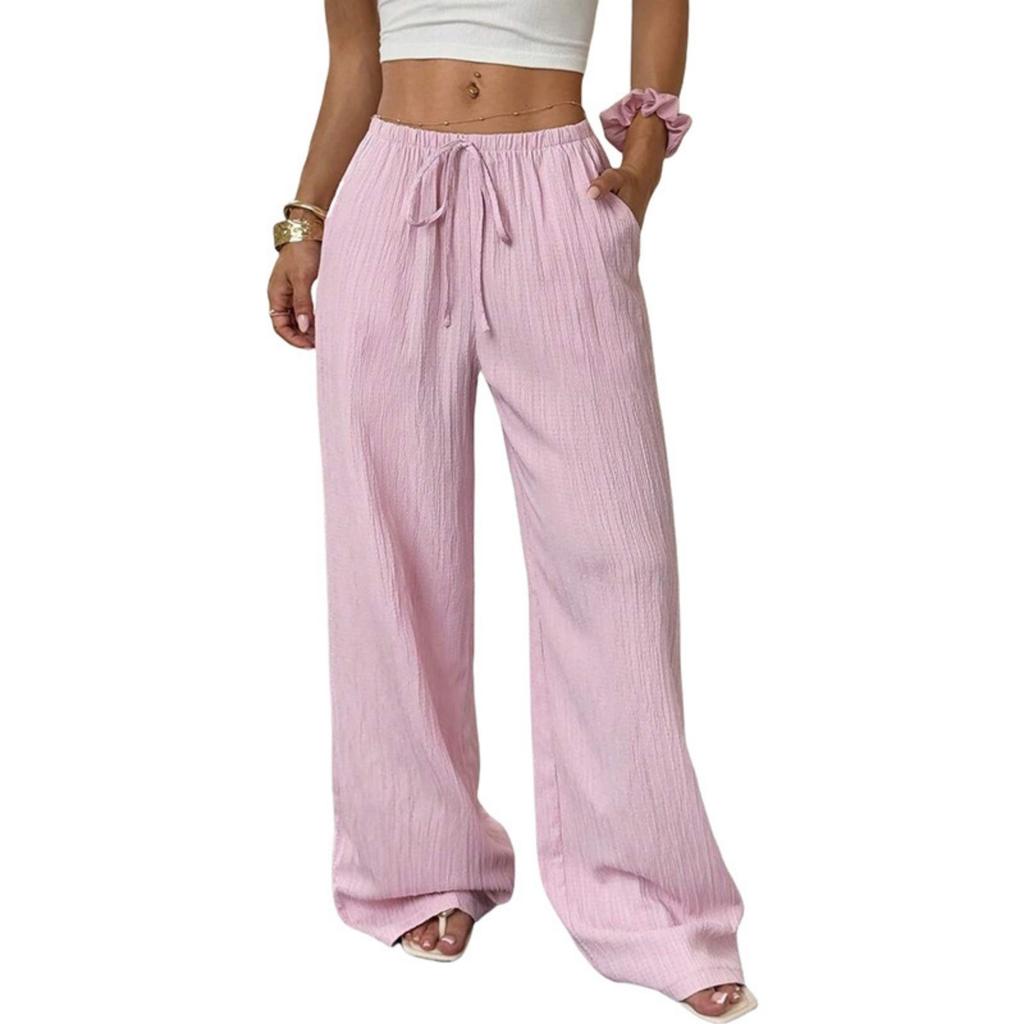 Fashion Women's Versatile Drawstring Casual Solid Color Pleated Wide-leg Pants For Women