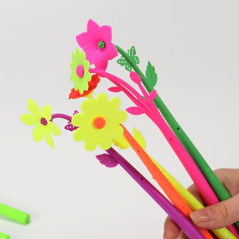 2PCS Cute Plant Flowers Soft Silicone Gel Pen for Writing Office School Supplies Signing Pen