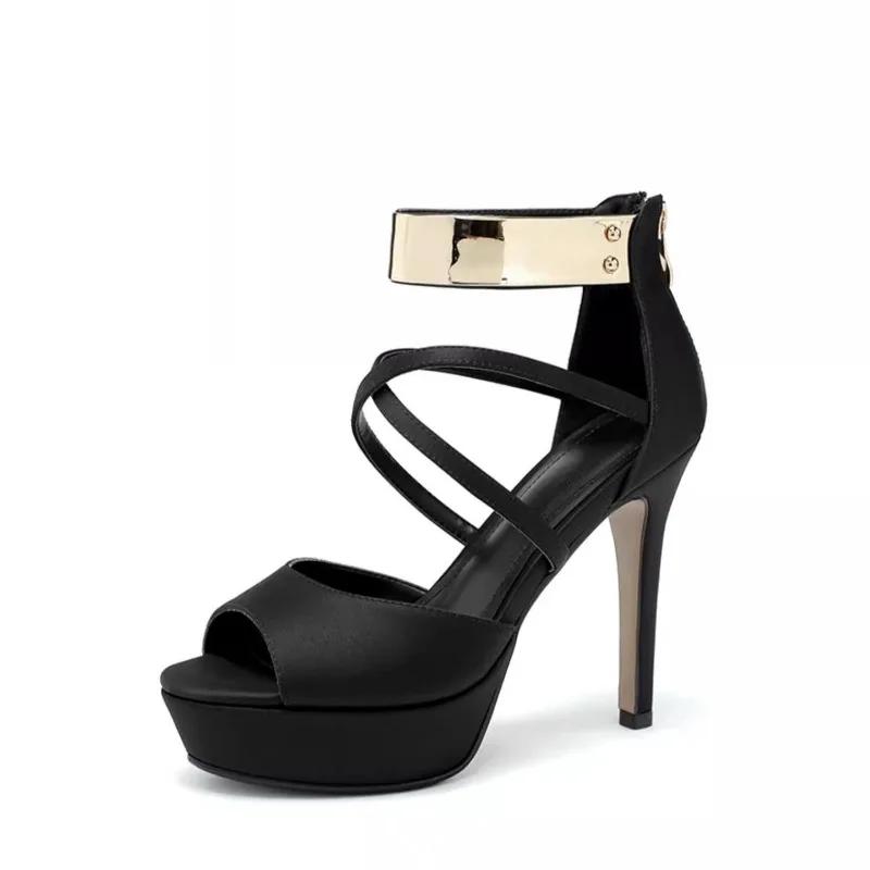 Damenschuhe im Sale 2025 Blockabsatz Reißverschluss hinten Damen Sandalen Elegant Party Peeptoe Sandalen Damen Superhohe Dünne Absätze Schuhe