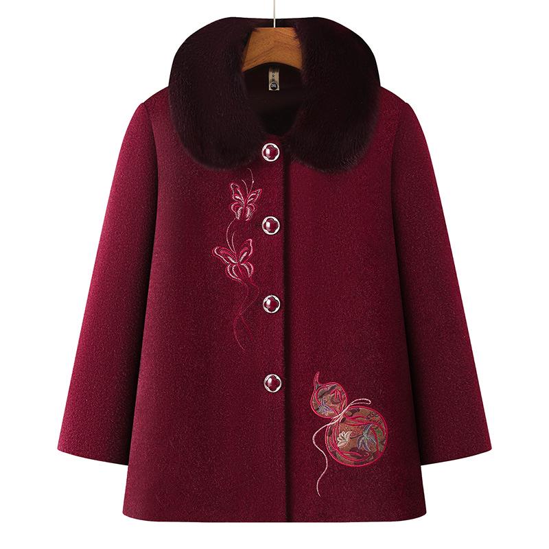 

Elderly Women s Winter Fashion: Velvet Plush Embroidered Coat 4XL
