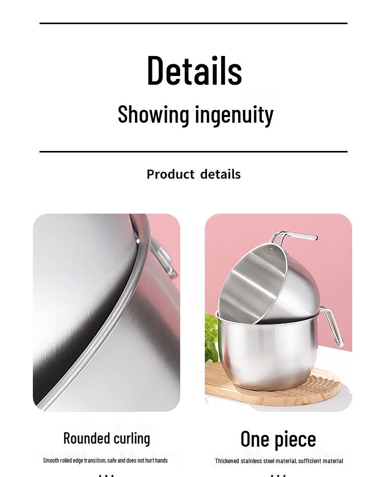 304 Stainless Steel Non-Slip Deep Mixing Bowl with Anti-Splash Design for Baking, Salads, and Cold Dishes