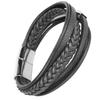 20.5cm Men MultiLayer Bracelet Woven Bracelet Hand Wristband with Magnetic Buckle(Black )