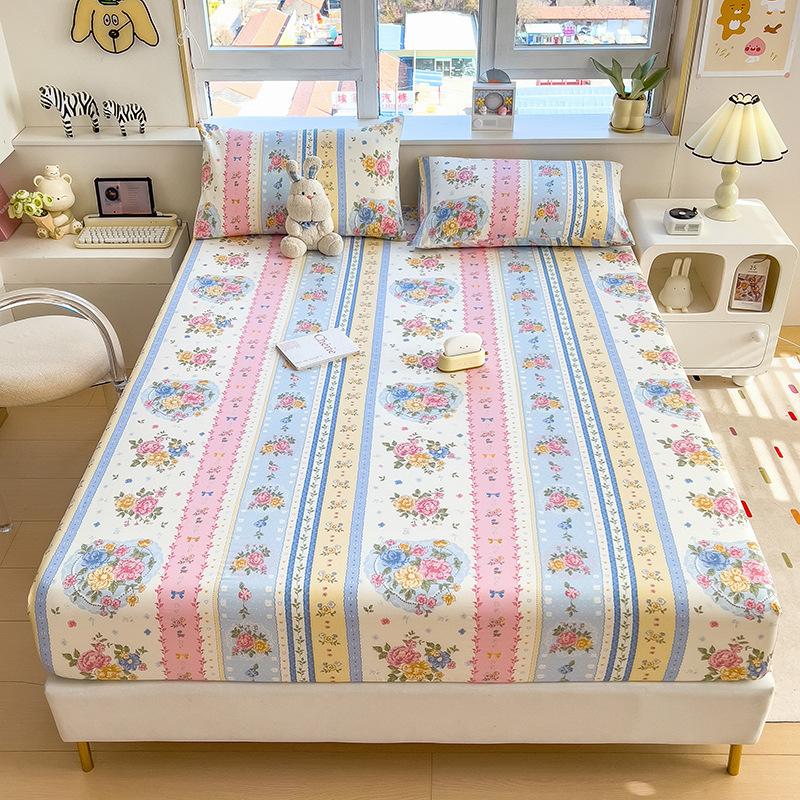 100%Cotton Fitted Bed Sheet Flower Printed Bed Sheet Single/Queen/King Size Fundas De Comfortable Fitted Sheet