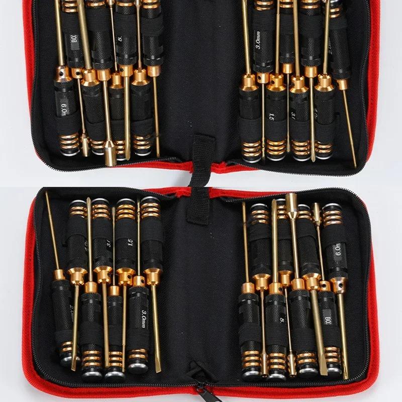 16 Pcs/set  Aviation Model Tools Hexagonal Dual Color Aluminum Alloy Handle Internal Hexagonal Screwdriver- Shaped+shaped Socket