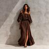 European and American autumn women's fashion and elegance holiday style woven off-the-shoulder long-sleeved split-end dress