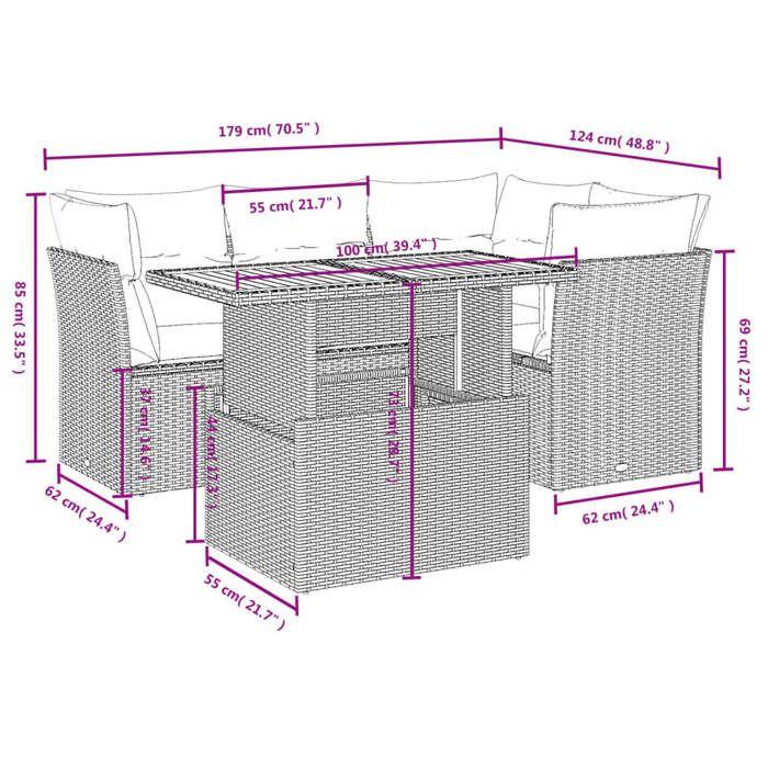 VidaXL Salon de Jardin avec Coussins 5 pcs, Canapés de Terrasse, Ensemble de Meubles de Patio, Mobilier d'Extérieur, Noir 3270810