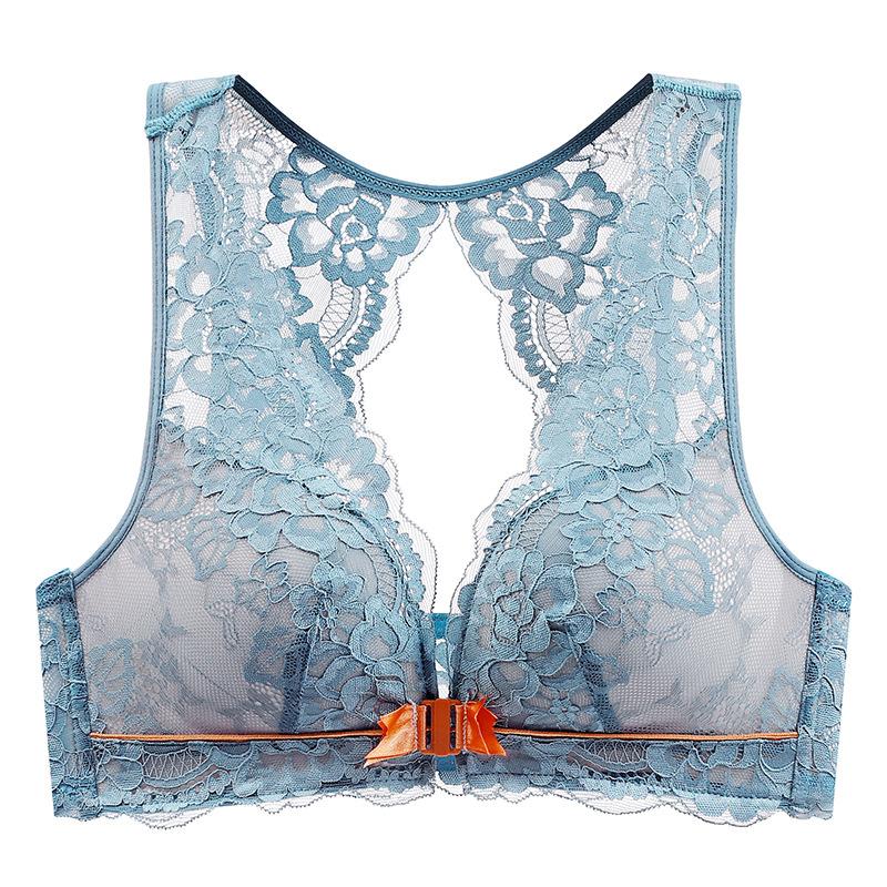 

Front-button Bra Women s Gathering and Adjusting Underwear Beautiful Back Front-button Sexy Lace Bra Thin Bra 40/90B зелёный