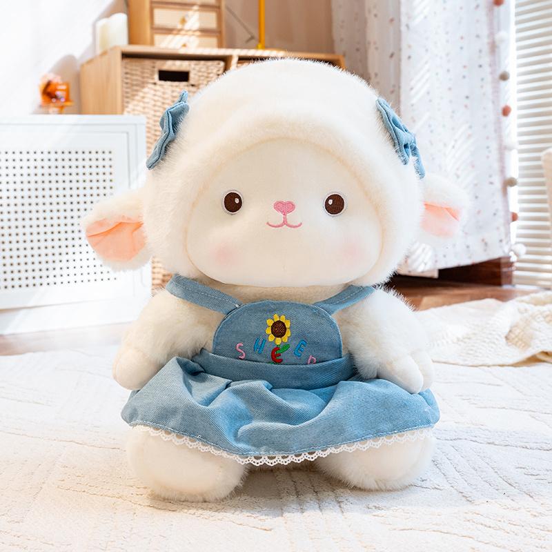 Adorable Matching Sheep Plush Couple Doll, Sunflower Skirt & Mushroom Overalls Lamb Stuffed Toy For Gifts.