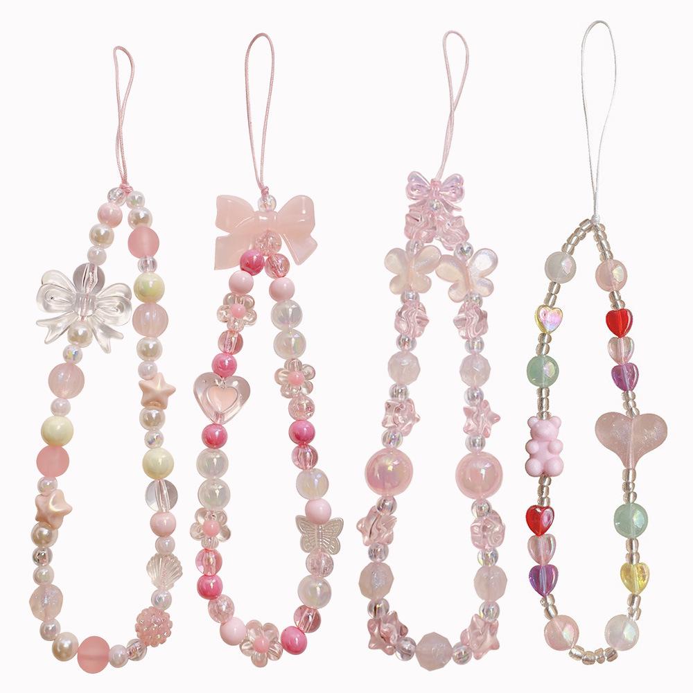 Pink Bear Bow Cell Phone Charm: Anti-Drop Lanyard & Wrist Strap