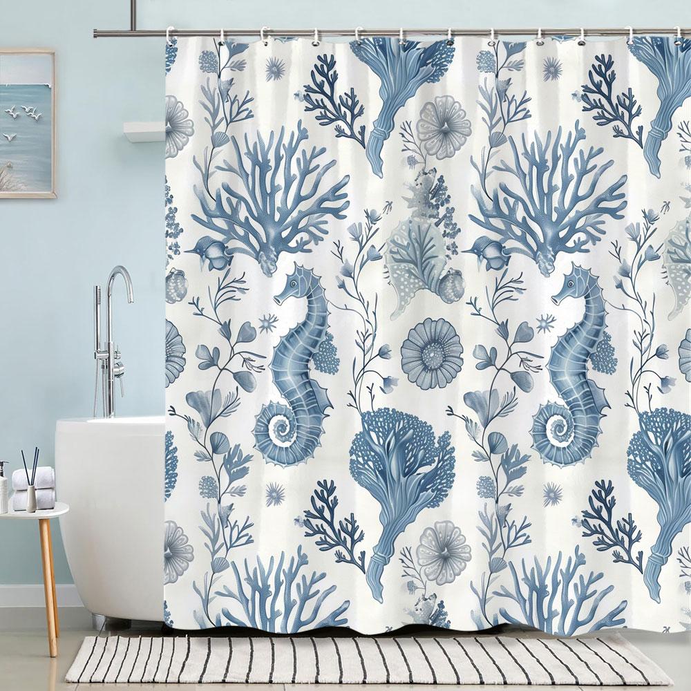Turtle Shower Curtain Summer Beach Anchor Nautical Starfish Watercolour Art Creative Polyester Shower Curtains Bathroom Decor