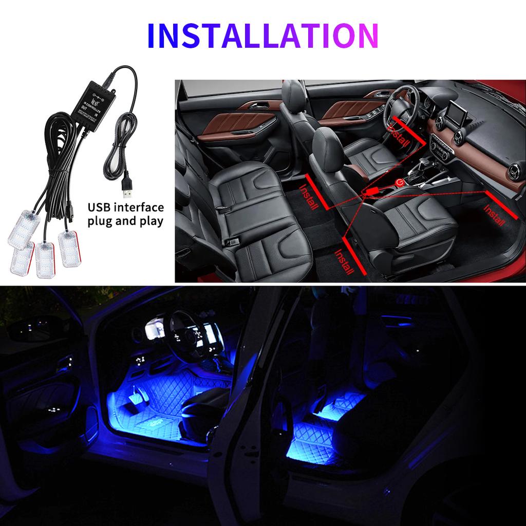 Backlight Led Car Foot Ambient Light Green Blue Red White Pink Interior Lights Led Decoration Lamp With USB