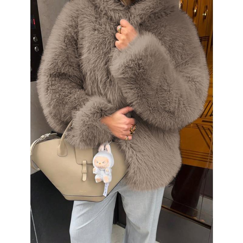 Elegant Plush Long-sleeved Coat for Women 2025 Autumn and Winter