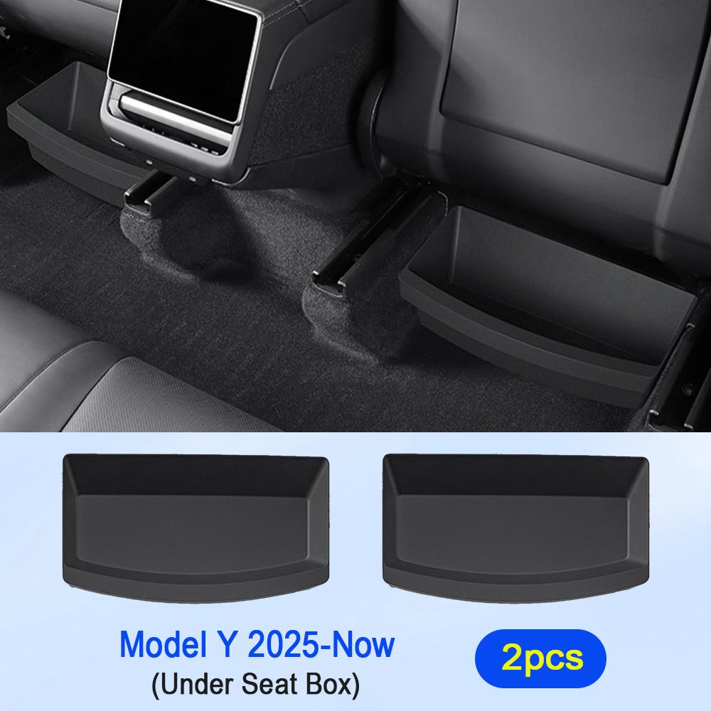Under Seat Storage Box For Tesla Model Y Juniper 2026 Center Console Organizer Bins Front Backseat Bag Trash Tray Accessories