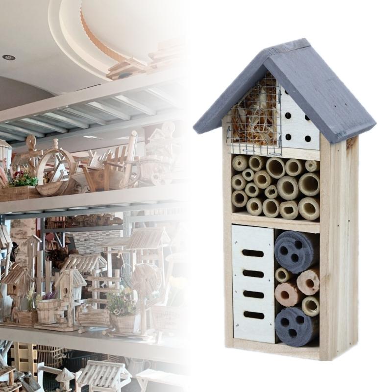 Durable Wood Insect Hotel Natural Wood Insect House for Honeybees Ladybirds Outdoor Shelter with Multiple Compartments