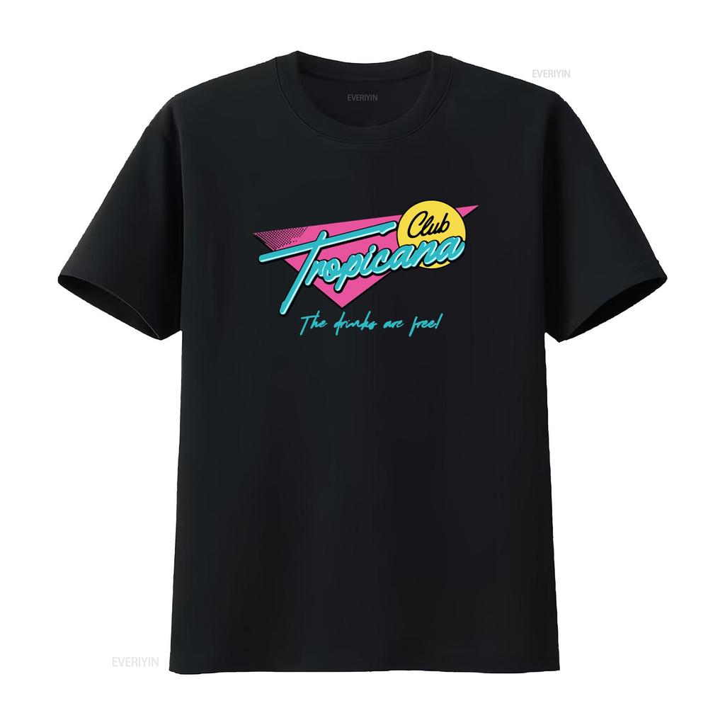 Club Tropicana T Shirt Retro 80s Neon Design Perfect for Fancy Dress Parties Music Lovers The Drinks Are Free Vintage Washed