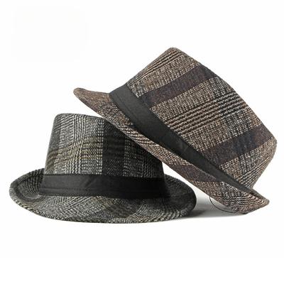 Primavera Verano Nuevo Sombrero de Copa a Cuadros Vintage Sombrero de Caballero de Lana para Hombres de Mediana Edad y Ancianos Sombrero de Jazz