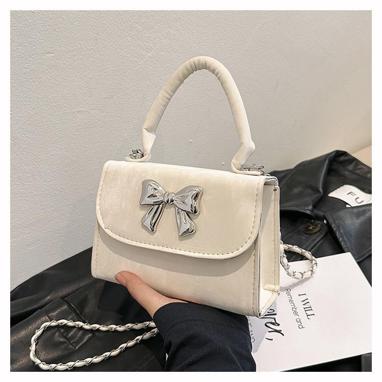Spring Fashion Retro Butterfly Knot Shoulder Bag Street Style Pu Handbag Black White Pink Green