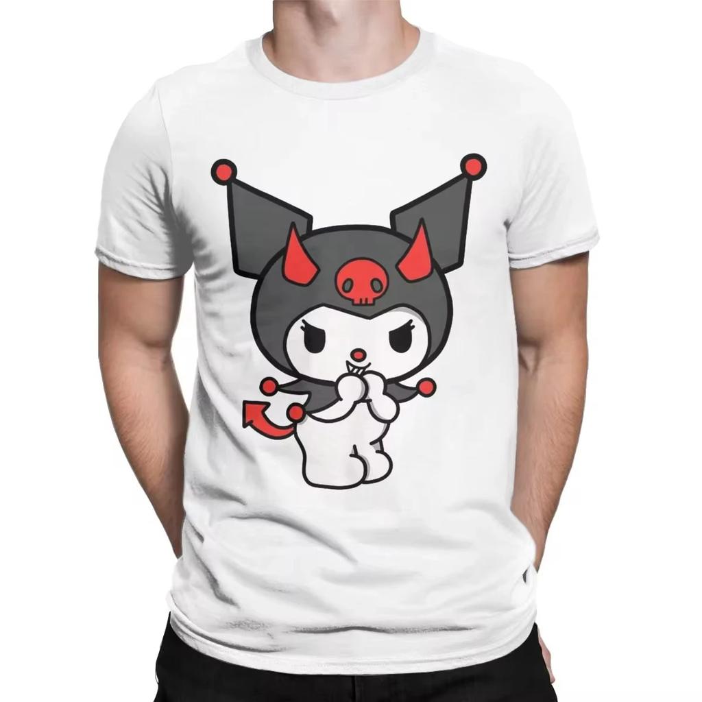 Novelty Kuromi Devil Sanrio Kawaii T-Shirts Men Round Collar 100% Cotton T Shirt Short Sleeve Tee Shirt Gift Idea Clothes