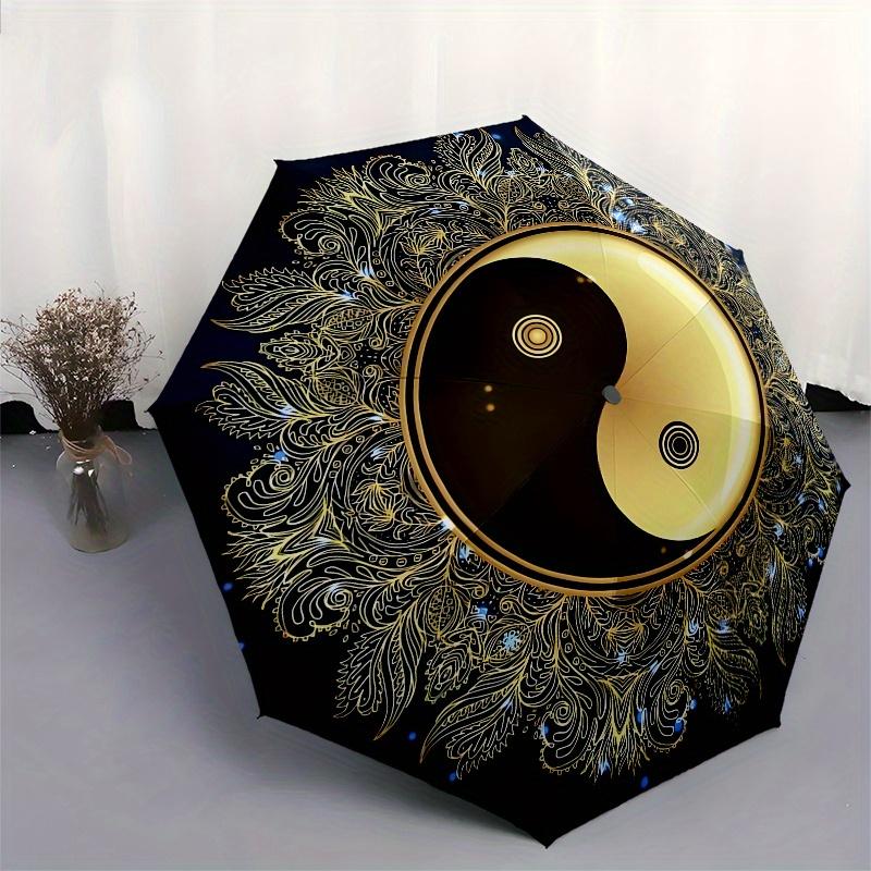 Golden Yin Yang Symbol Decorative PrintUmbrella, Portable 3-Fold Compact Umbrella,Christmas Gift ES396