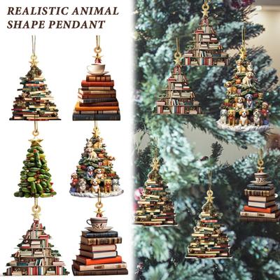 Kerstboom Hangende Decoratie Acryl Boom Vorm Boekenplank Hanger Boek Gestapeld Auto Achteruitkijkspiegel Ornament voor Boomdecoratie