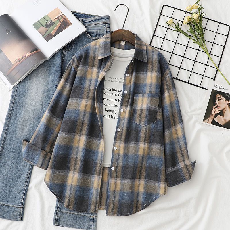 

Клетчатые рубашки, женские блузки, женские топы в клетку с длинными рукавами, свободная женская верхняя одежда, повседневная одежда, весенне-осенние новости 2022 L