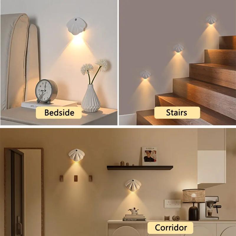 LED Shells Night Light Motion Sensor Light USB Type-C Tricolor Room Decoration Lamp for Corridor Staircase Led Lamp Sensor Light