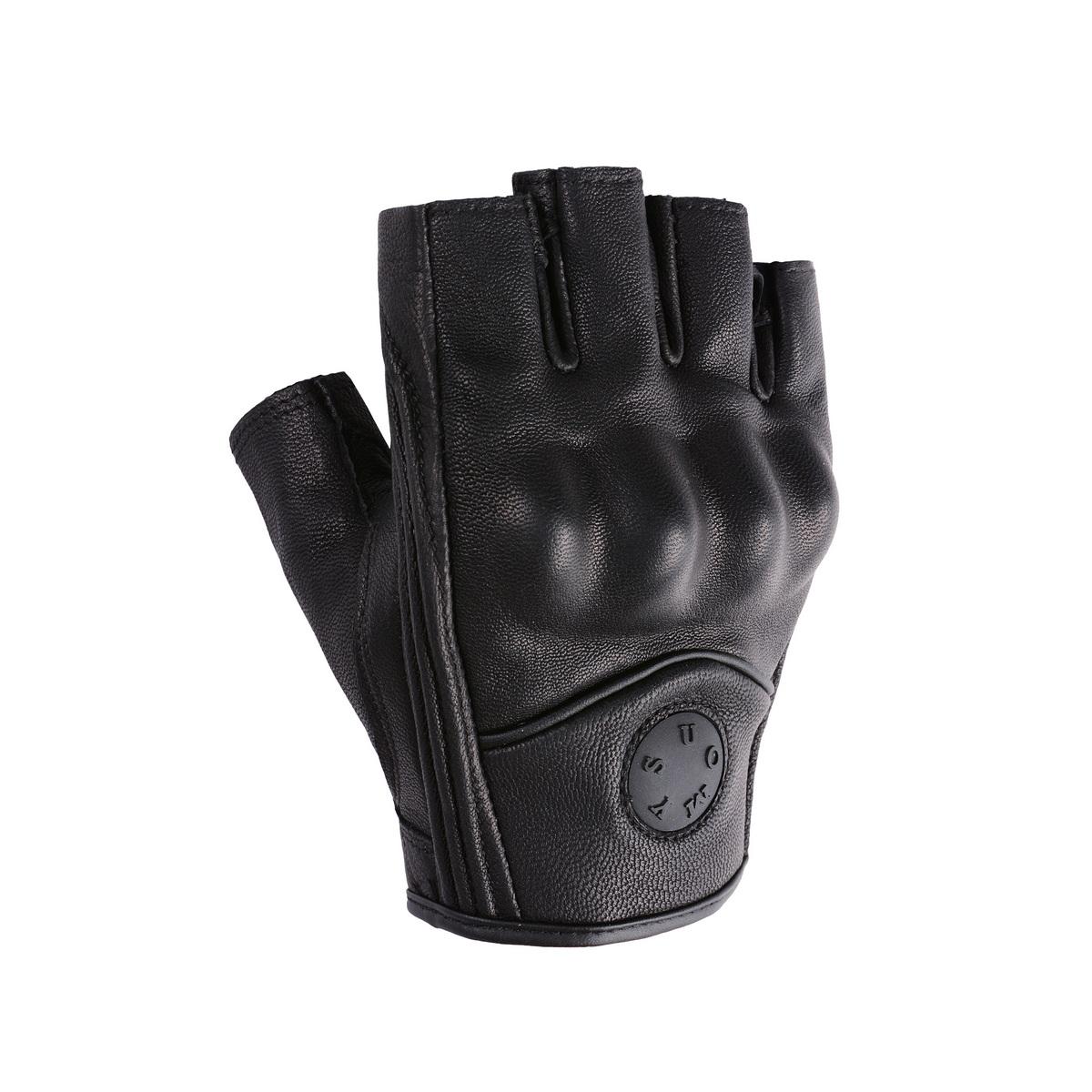 For Motorcycle Retro Short Finger Gloves, Genuine Leather Breathable Half Finger with Airflow Design for Men & Women Summer S чёрный