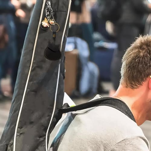 LeTradeJP Leather Guitar Pick Storage Bag with Guitar-Shaped Key Ring, Ultra-Lightweight and Loss-Resistant, Brown (Celluloid Guitar String Parts Not