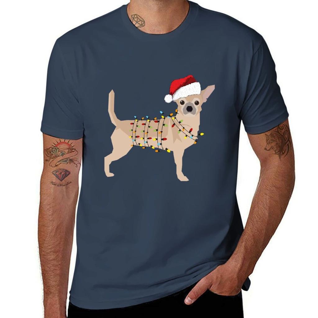 Chihuahua Holiday Christmas Light Tshirt Running Gym Short Sleeve Sports Tee
