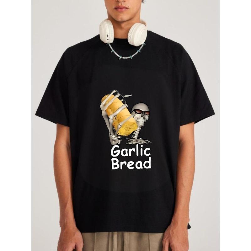 

Garlic Bread T Shirt White Skeleton Holding Garlic Bread Graphic and Text Casual Wear for Men and Women XXXXL чорний