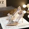 Lente en Herfst Nieuwe Transparante Hoge Hakken Dames Stiletto Hakken Puntneus Strik Mode Sexy Enkelschoenen voor Dames