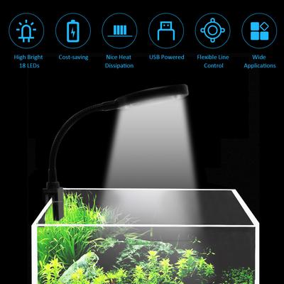 Luz LED para Acuario 7W 18 LEDs, Pinza de Sujeción para Pecera, Lámpara de Visualización, Alimentada por USB, 3 Colores de Iluminación Cambiables 10