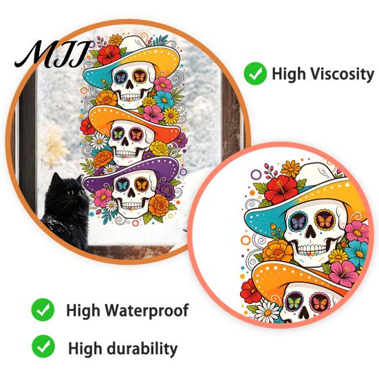 Outdoor Sunproof Window Decor Skeleton Undead Static Sticker, Waterproof PVC Decorative Decals, Durable Easy Peel And Stick Wall Film for