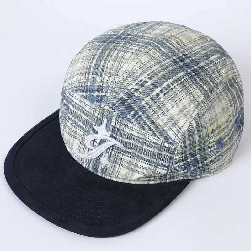 Big head circumference plaid color matching embroidery baseball cap for men and women couples fashion niche versatile flat brim cap