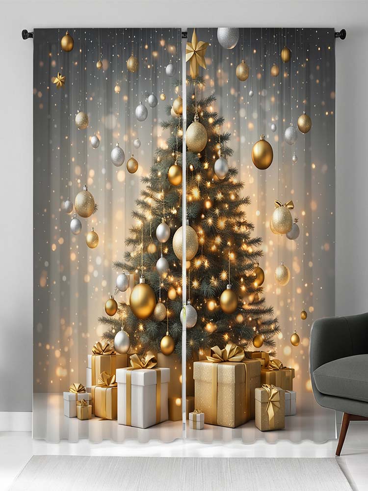 

2-х компонентный HD цифровой желтый акварельный рождественский шар с золотым и серебряным шаром занавеска для украшения дома в стиле гостиной спальни W52H63inchW132H160cm