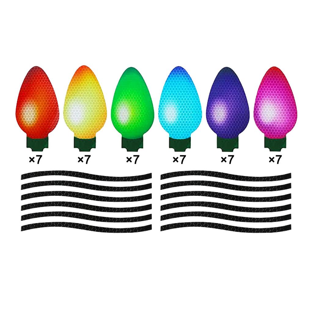 70Pcs Christmas Reflective Car Refrigerator Magnets Decorations Set, 42Pcs Reflective Bulb Light Magnets with 28Pcs Lines Magnetic Car Stickers