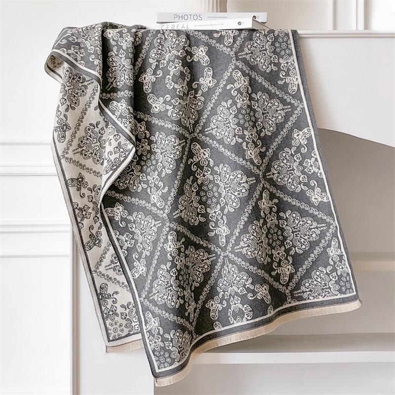 Winter Cashmere Scarf for Women Luxury Warm Shawl Floral Print Windproof Cape Pashmina Handerchief Designer Female Scarf