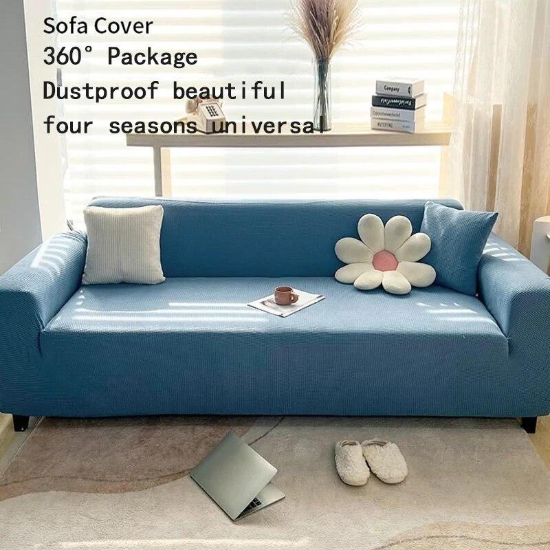 Solid Color Sofa Cover Fashion Knitted Elastic Full-Enacted Anti-Slip Soft Sofa-Set Four-Seasons General Dust Sofa-Cushion