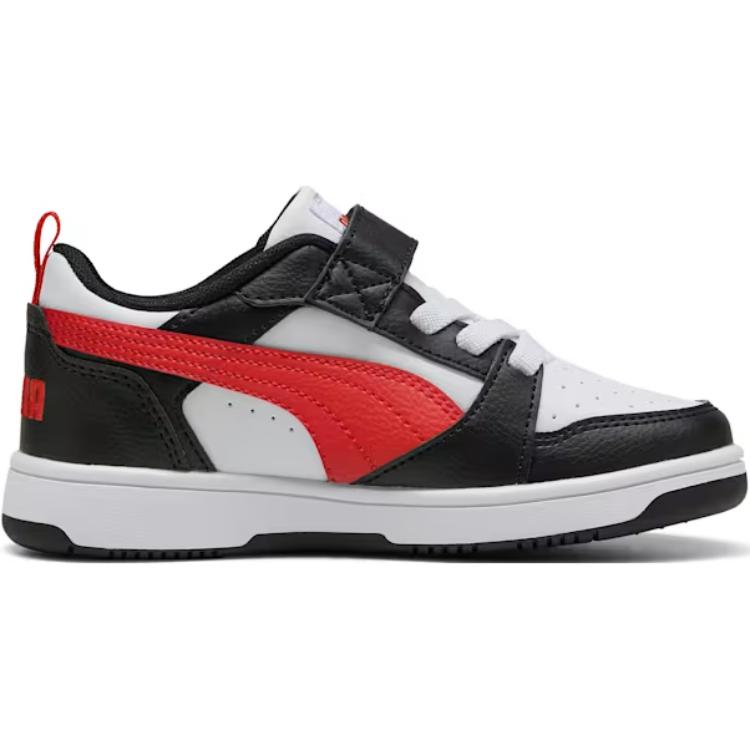 Puma Rebound V6 Low Little Kid White Black Red Kids Sneakers For-All-Time-Red 397419-04
