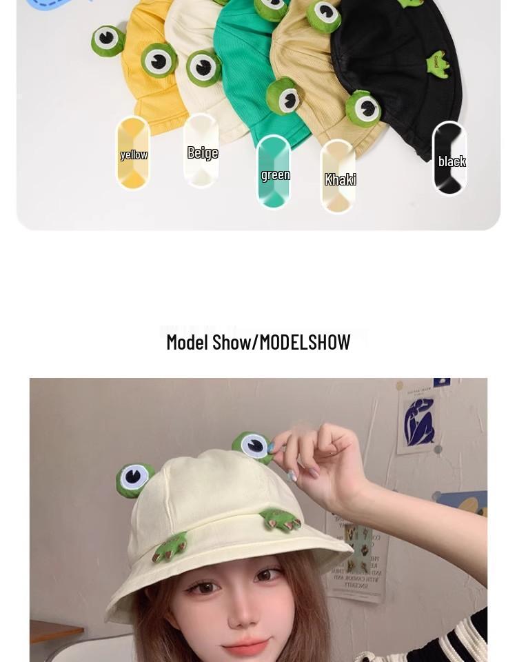 Japanese Style Cute Frog Fisherman Bucket Hat - Large Head Summer Sun Protection