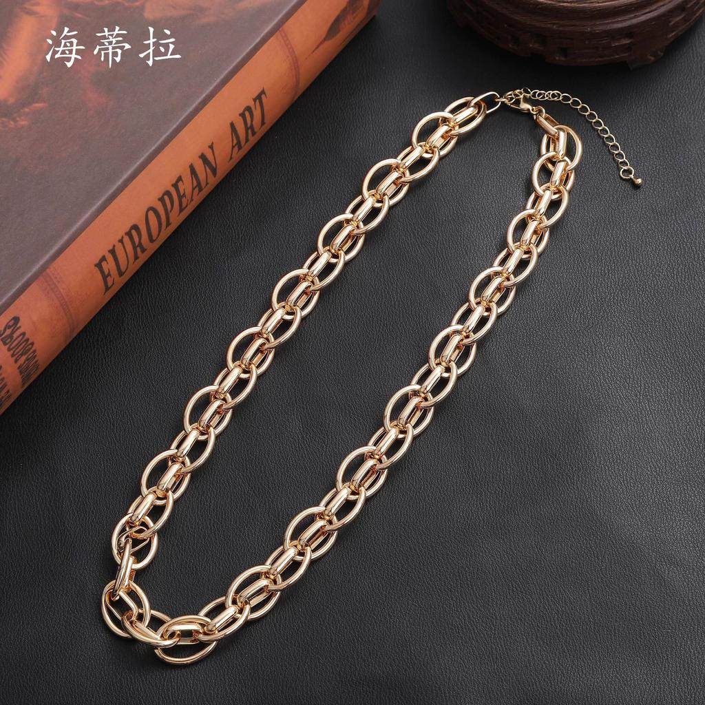 Luxury European and American, Hip-hop Punk Style Exaggerated Thick Necklace Female, Street Auction Trendy Gold-plated Chain Versatile Neck Necklace