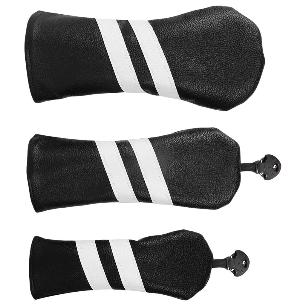 3Pcs PU Leather Golfs Club Head Cover Golfs Driver Headcover Stripe Pattern Fairway Wood Headcover Hybrids Head Cover