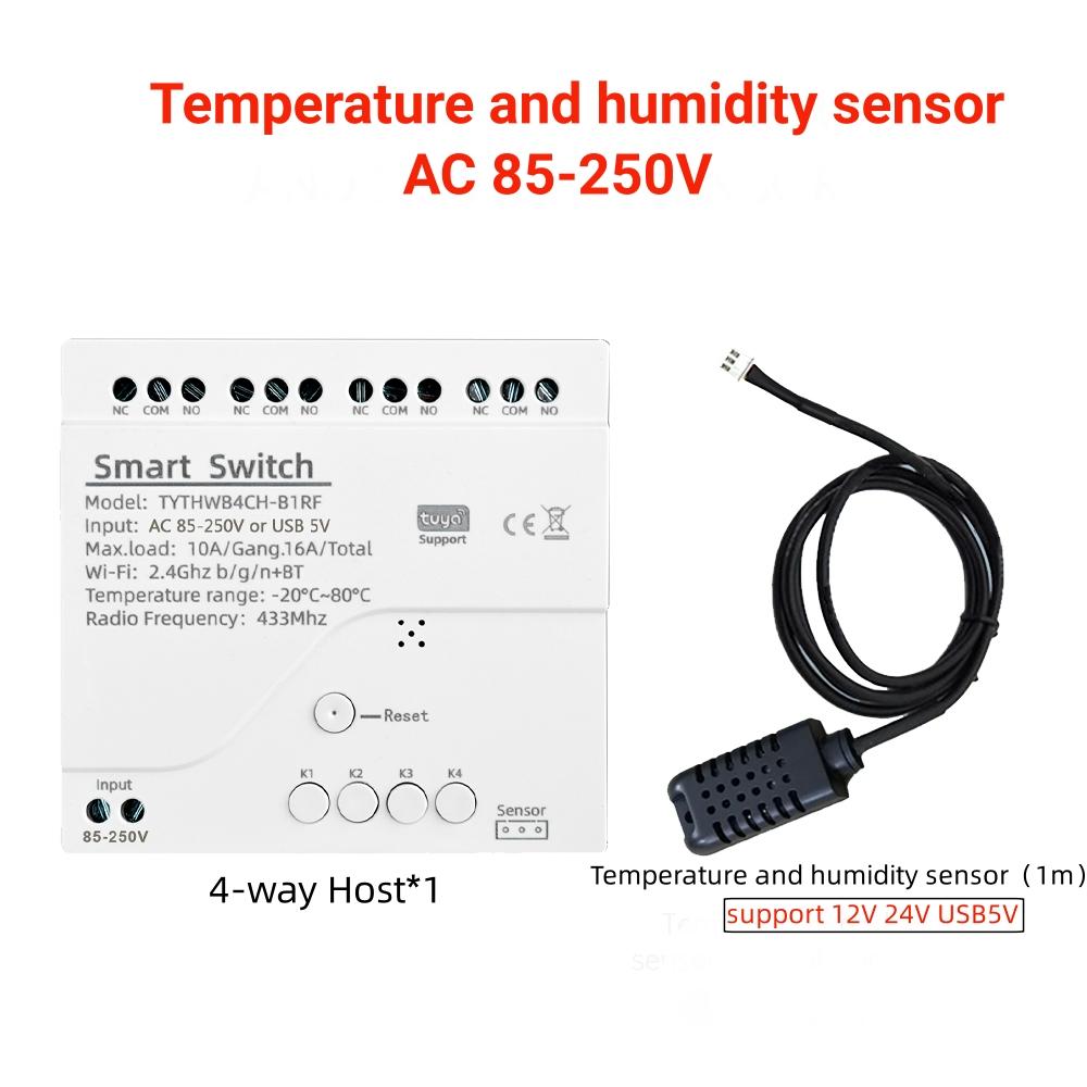DC 7-32V Tuya Smart WiFi 4 Channel Relay With Temperature Humidity Sensor Passive Dry Contact Switch Alexa Alice Compatible