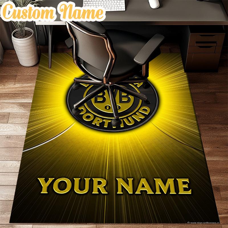 Custom Name Bvb 09 Football Team Rug Office Rug Chair Mat Non Slip Carpet Rugs for Bedrooms Dining Room Living Room Home Decor gifts